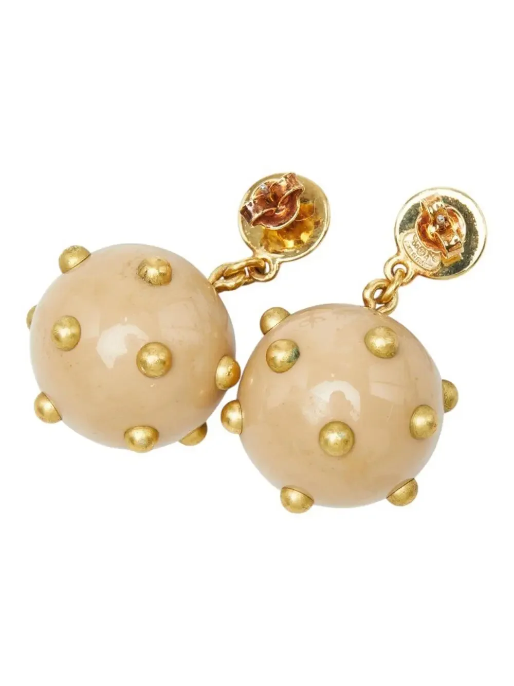 Chanel Cc Logo Stud Ball Earrings Gold- #327478C51B